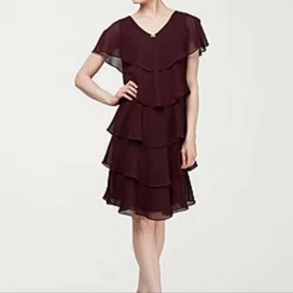 Ignite Evenings Black Georgette Tiered Dress Size 10